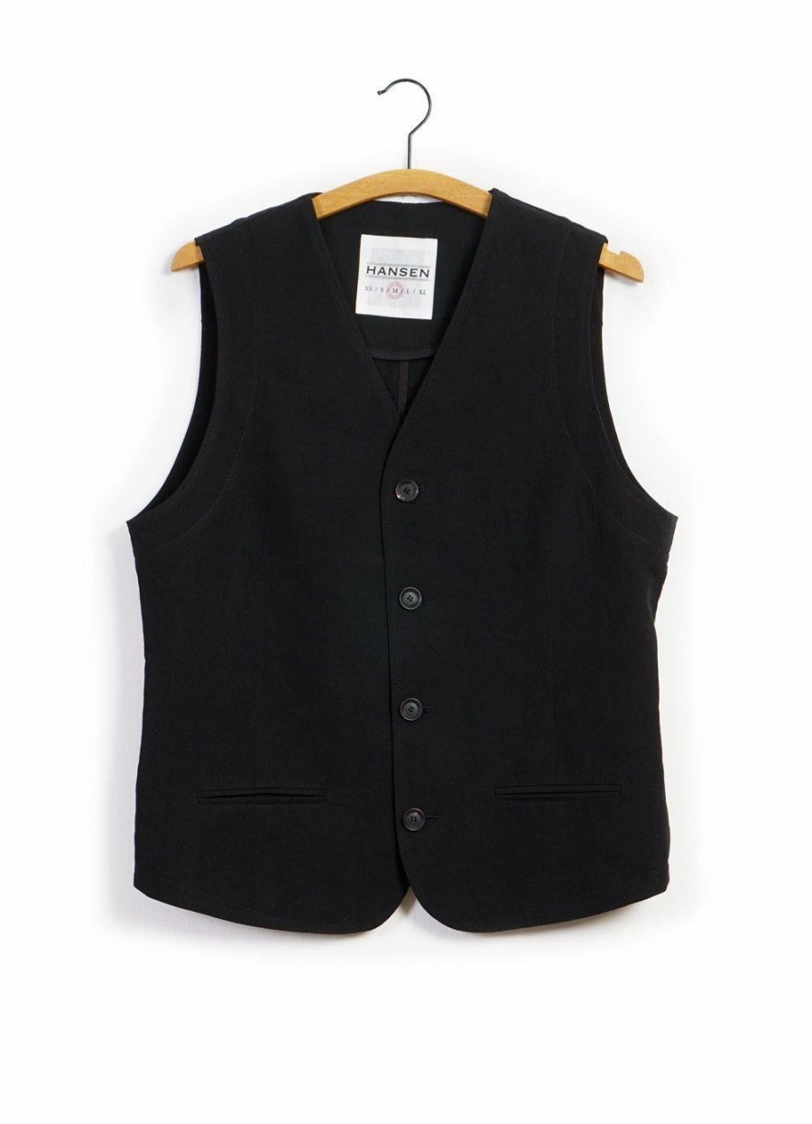 Tops * | Hansen Garments Daniel | Four Button Waistcoat | Black