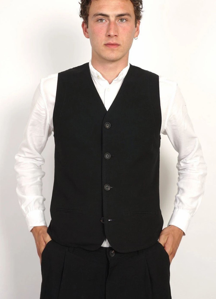 Tops * | Hansen Garments Daniel | Four Button Waistcoat | Black