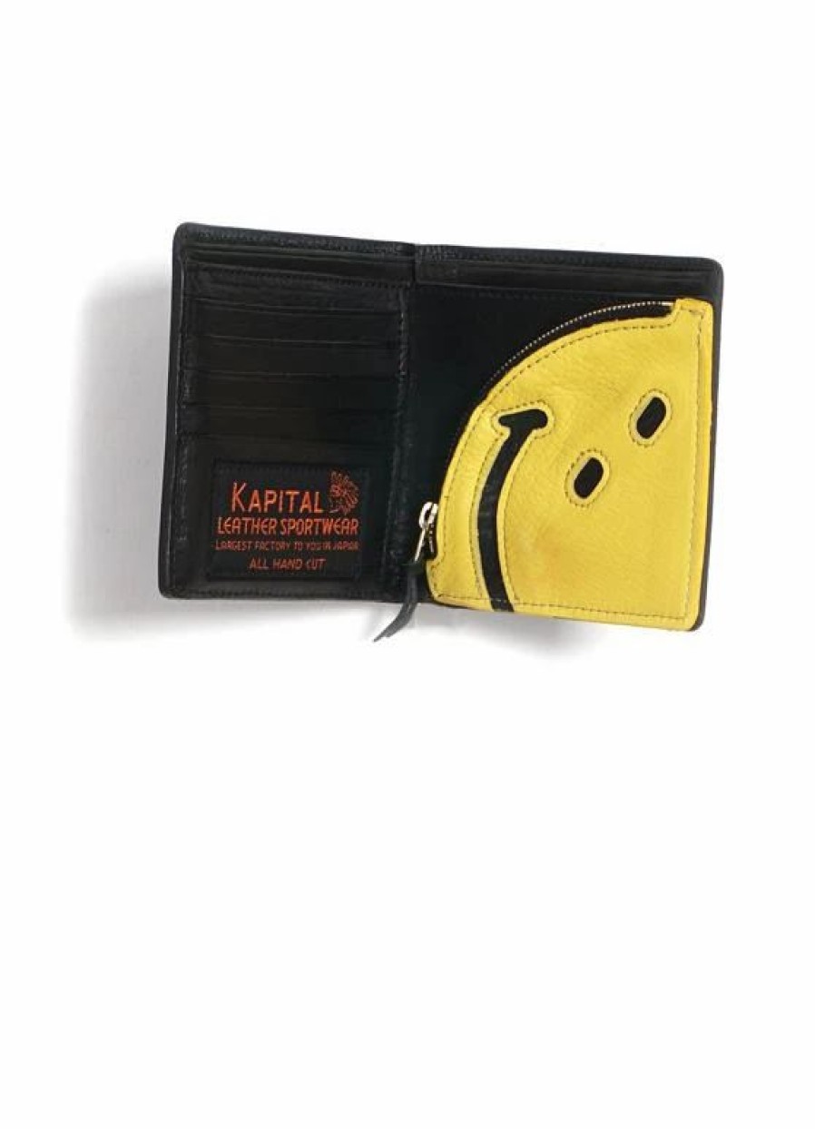 Accessories * | Kapital Rain Smile | Leather Wallet | Black