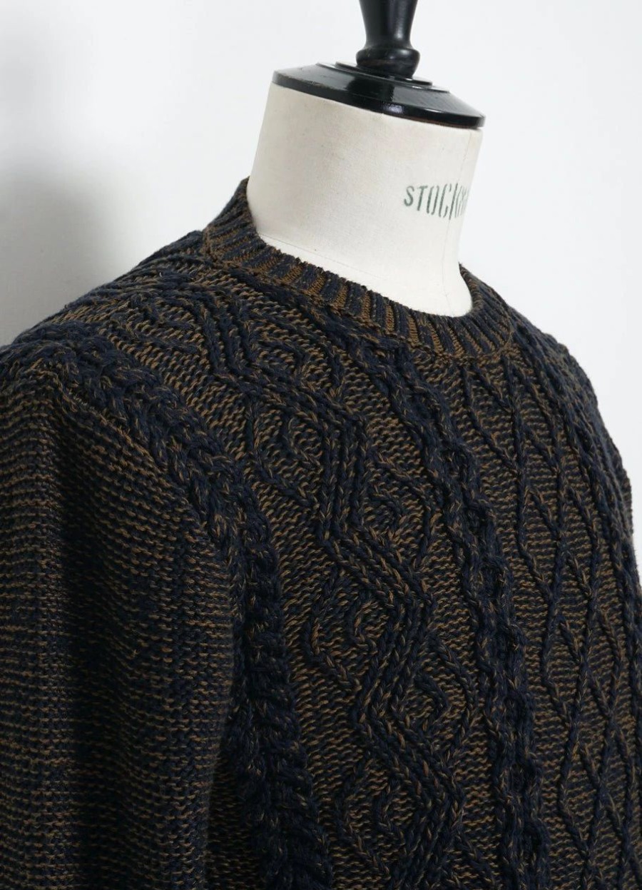 Tops * | Inis Meain Plated Beach Sweater | Pima Cotton Knitwear | Brown/Navy