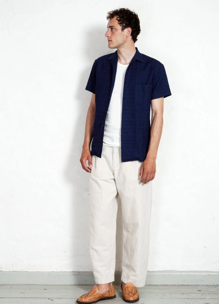 Tops * | Hansen Garments Jonny | Short Sleeve Shirt | Dobby Indigo