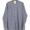 Tops * | Hansen Garments Ante | Collarless Shirt | Small Blue Stripes