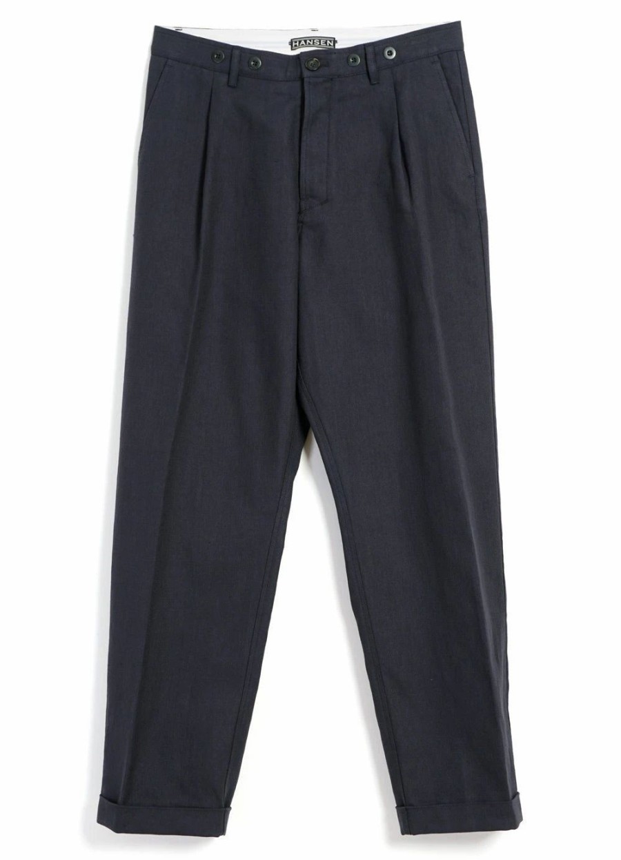 Bottoms * | Hansen Garments Sune | Pleated Wide Cut Trousers | Dark Blue