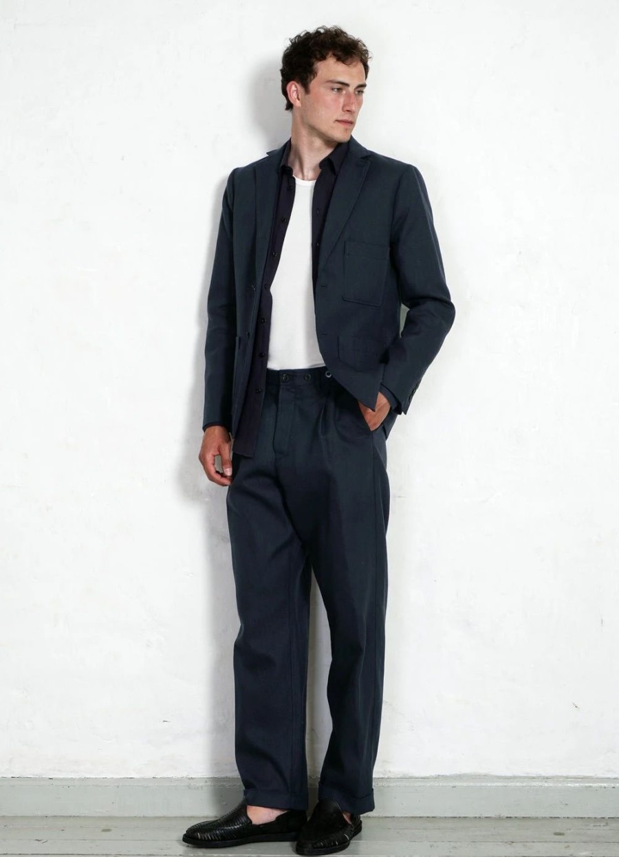 Bottoms * | Hansen Garments Sune | Pleated Wide Cut Trousers | Dark Blue