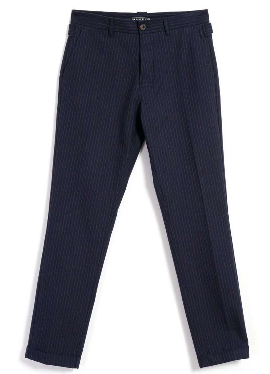 Bottoms * | Hansen Garments Finn | Side Buckle Regular Trousers | Blue Pin