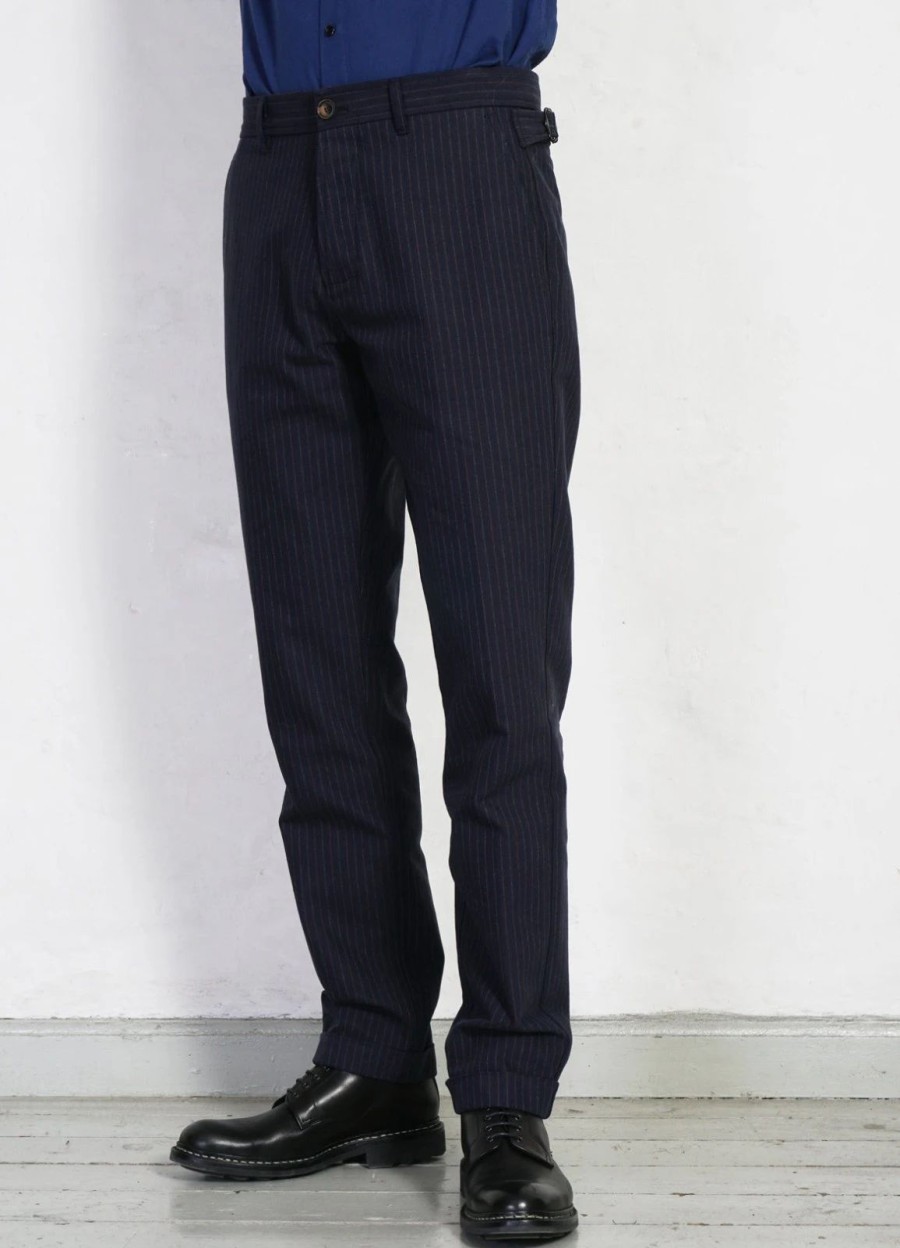 Bottoms * | Hansen Garments Finn | Side Buckle Regular Trousers | Blue Pin