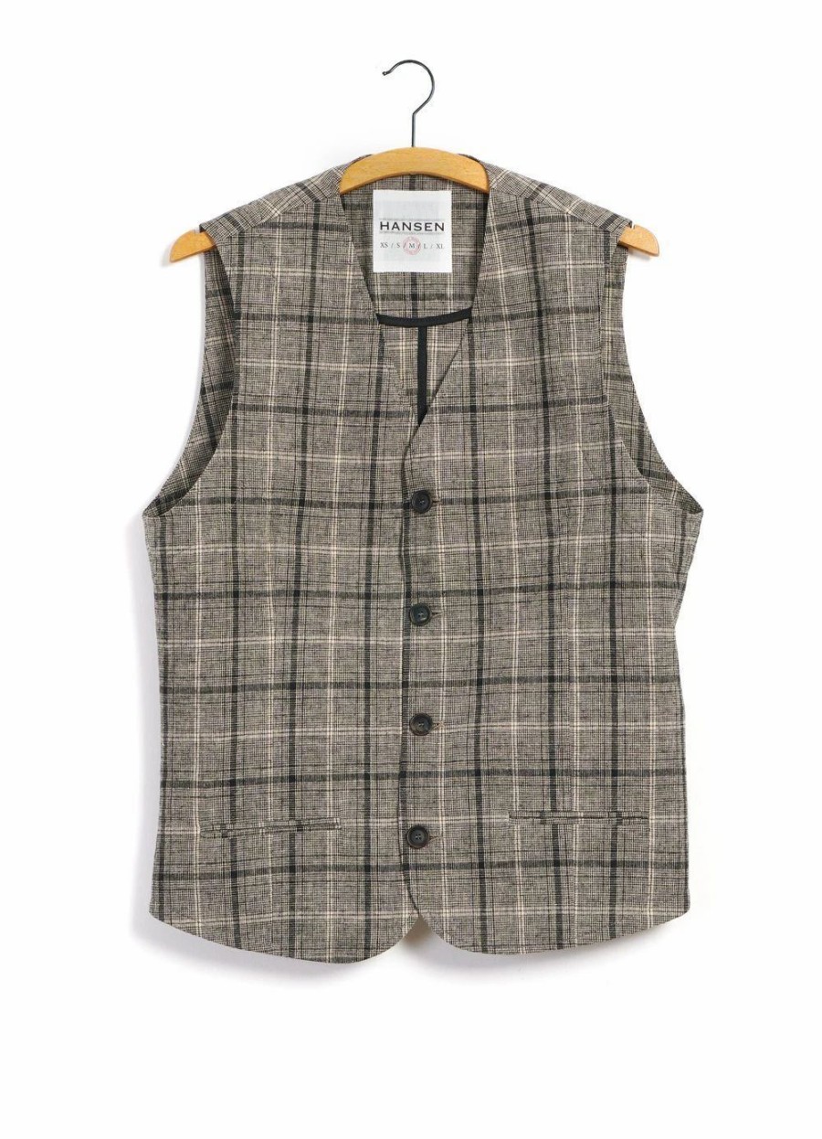 Tops * | Hansen Garments Daniel | Four Button Waistcoat | Check 1