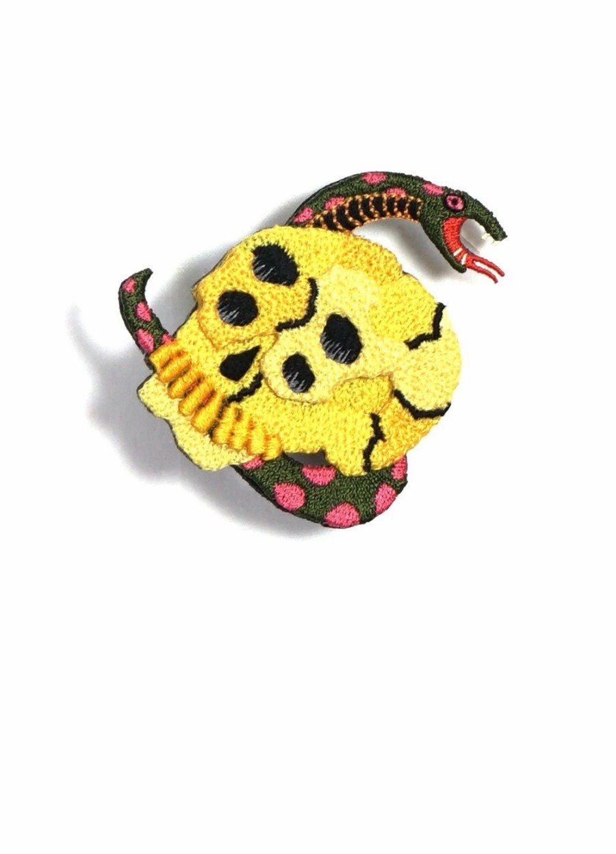 Accessories * | Kapital Rain Skull | 3D Embroidered Pin Badge | Yellow