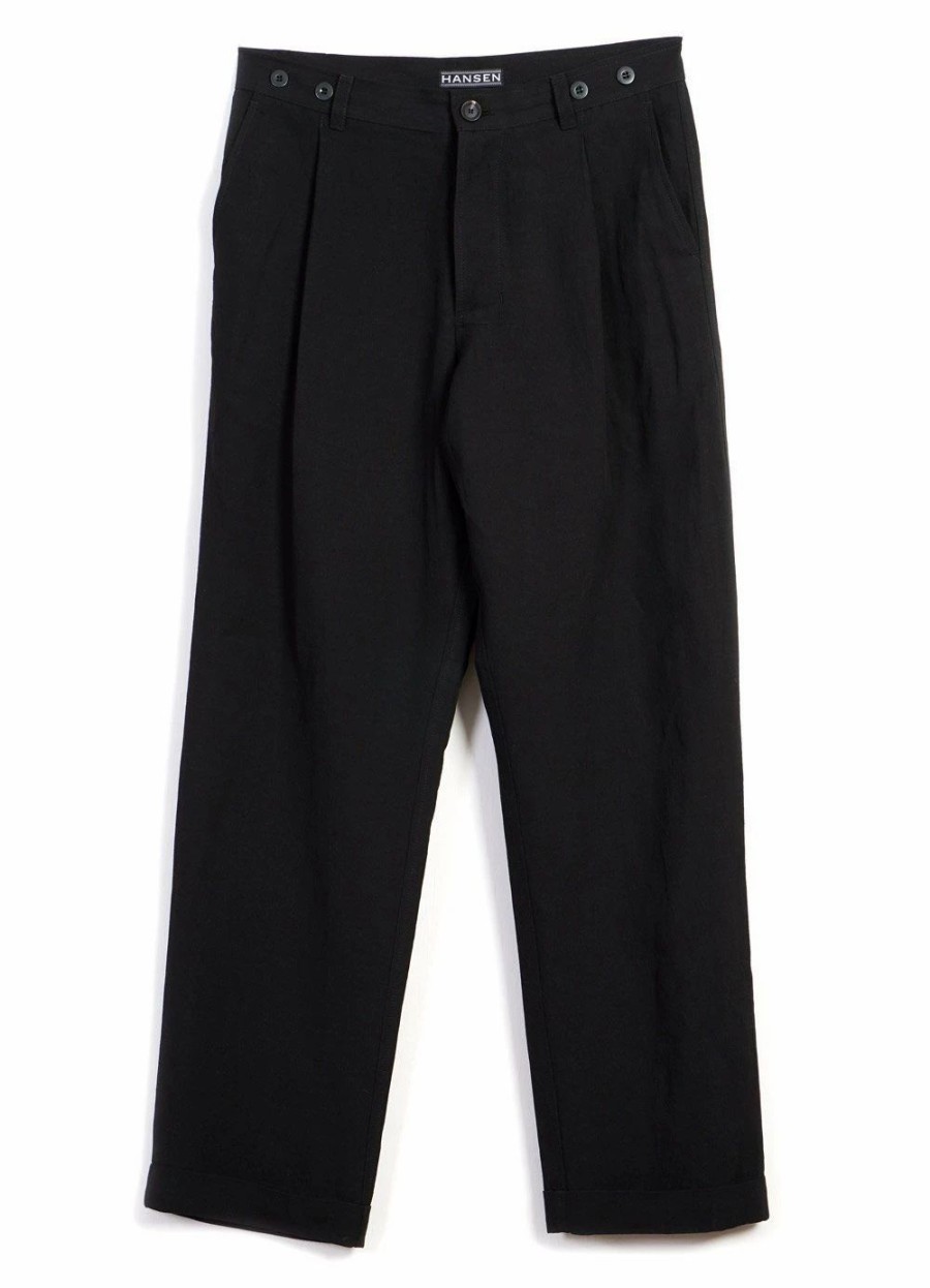 Bottoms * | Hansen Garments Sune | Pleated Wide Cut Trousers | Black