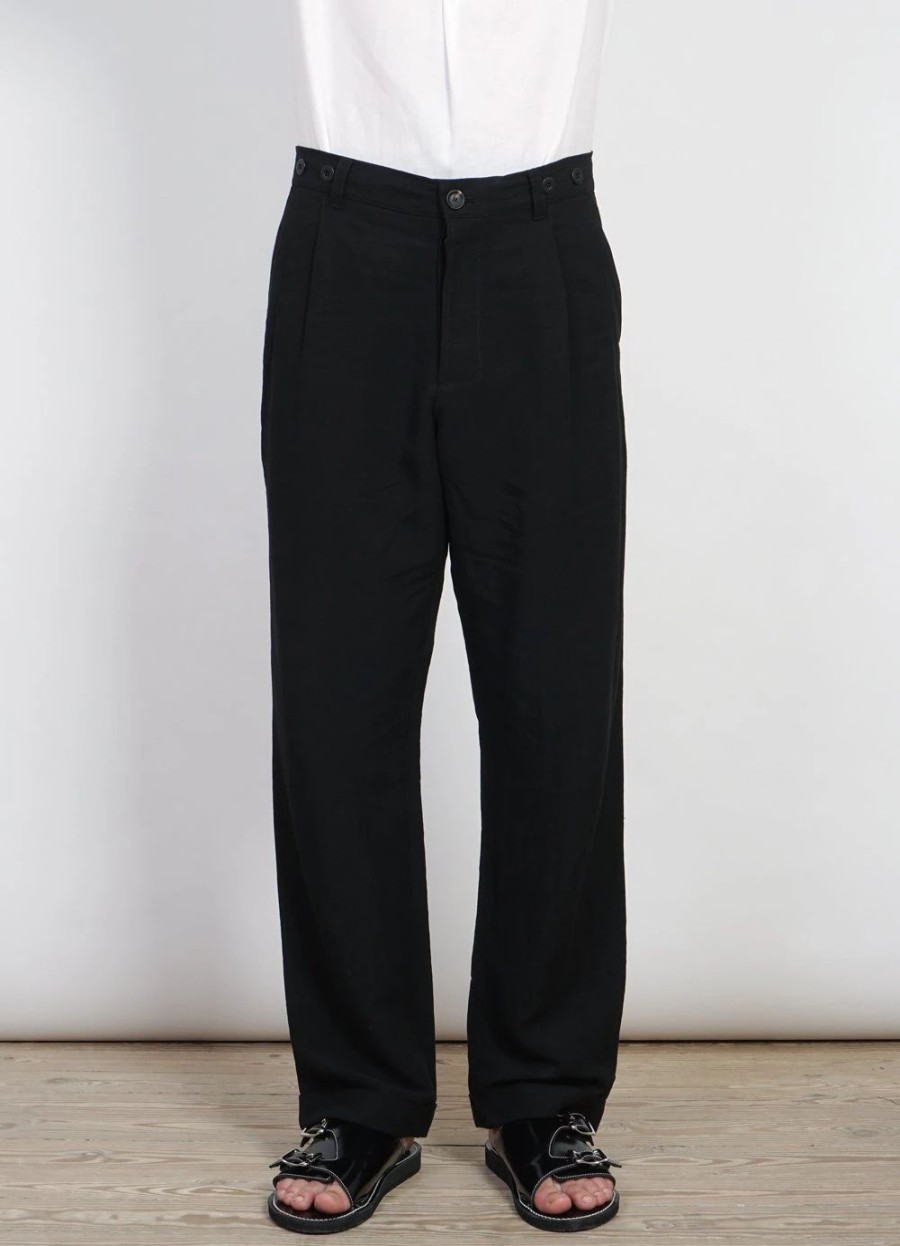 Bottoms * | Hansen Garments Sune | Pleated Wide Cut Trousers | Black