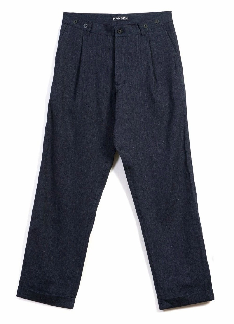 Bottoms * | Hansen Garments Sune | Pleated Wide Cut Trousers | Navy Melange