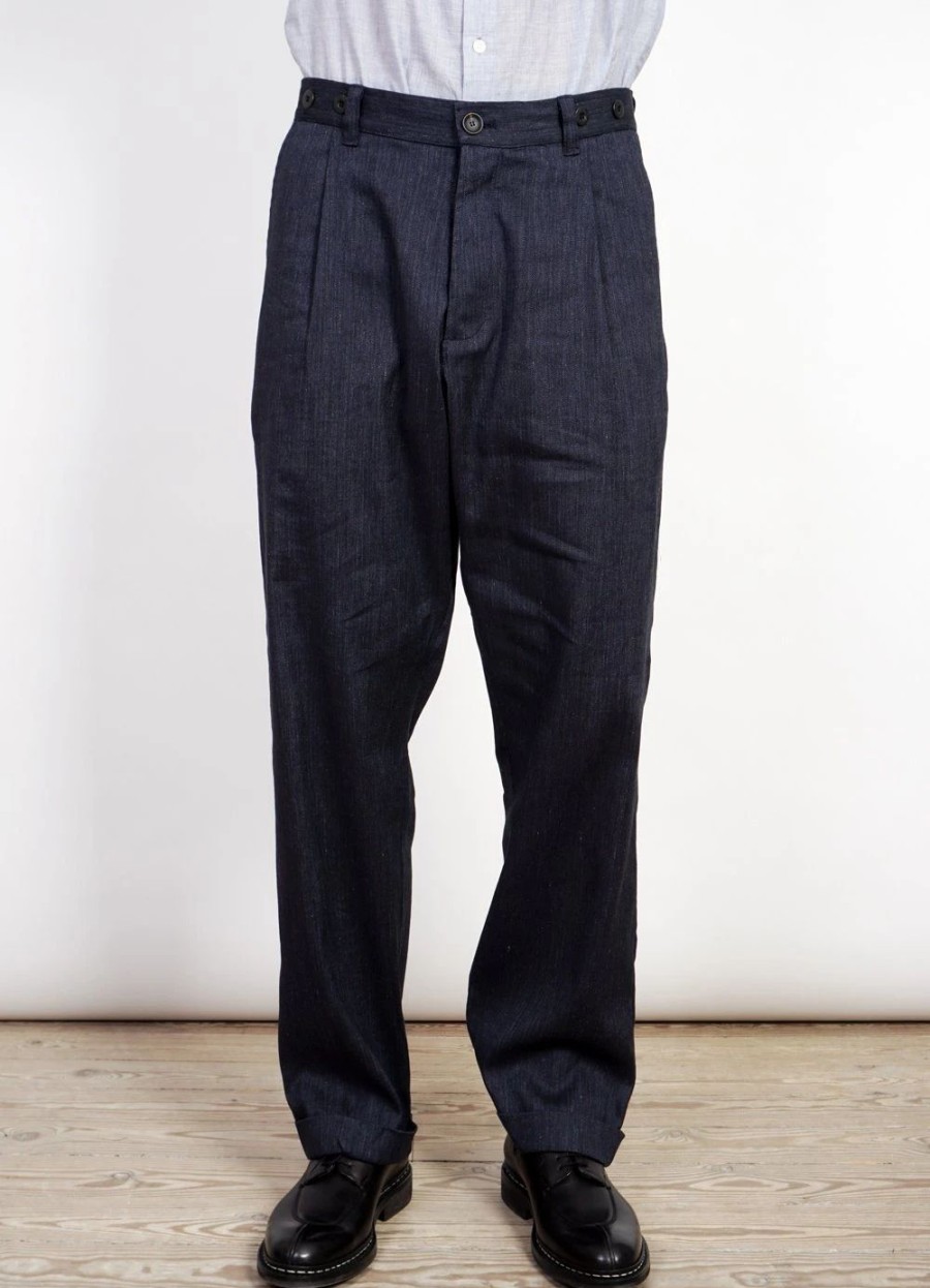 Bottoms * | Hansen Garments Sune | Pleated Wide Cut Trousers | Navy Melange