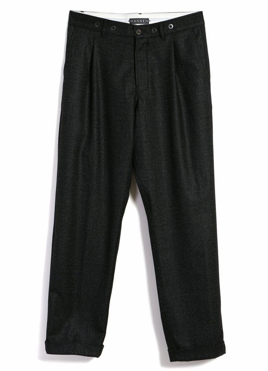 Bottoms * | Hansen Garments Sune | Pleated Wide Cut Trousers | Black Marble