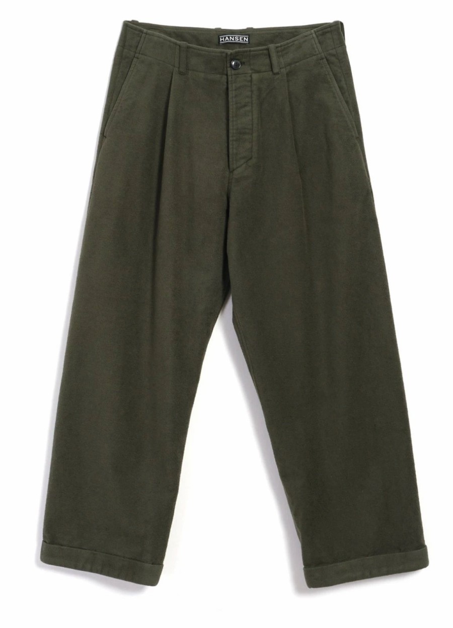 Bottoms * | Hansen Garments Bobby | Super Wide Pleated Trousers | Dark Green