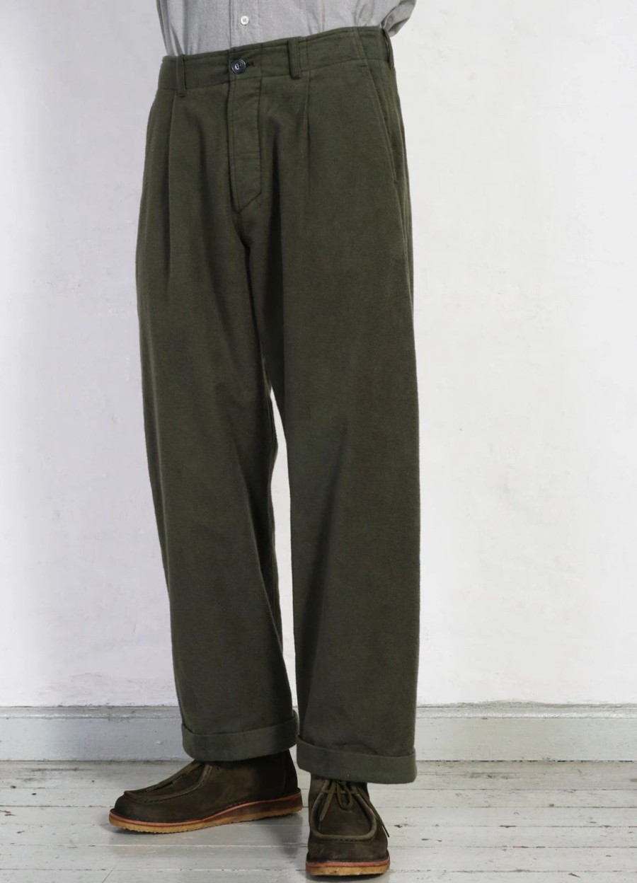 Bottoms * | Hansen Garments Bobby | Super Wide Pleated Trousers | Dark Green