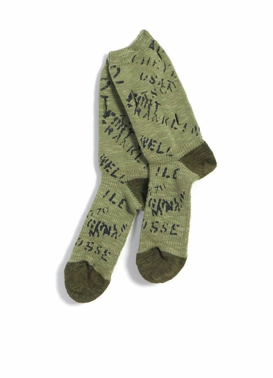 Accessories * | Kapital Army | 96 Yarns Graffiti Hole-Punched Socks | Khaki