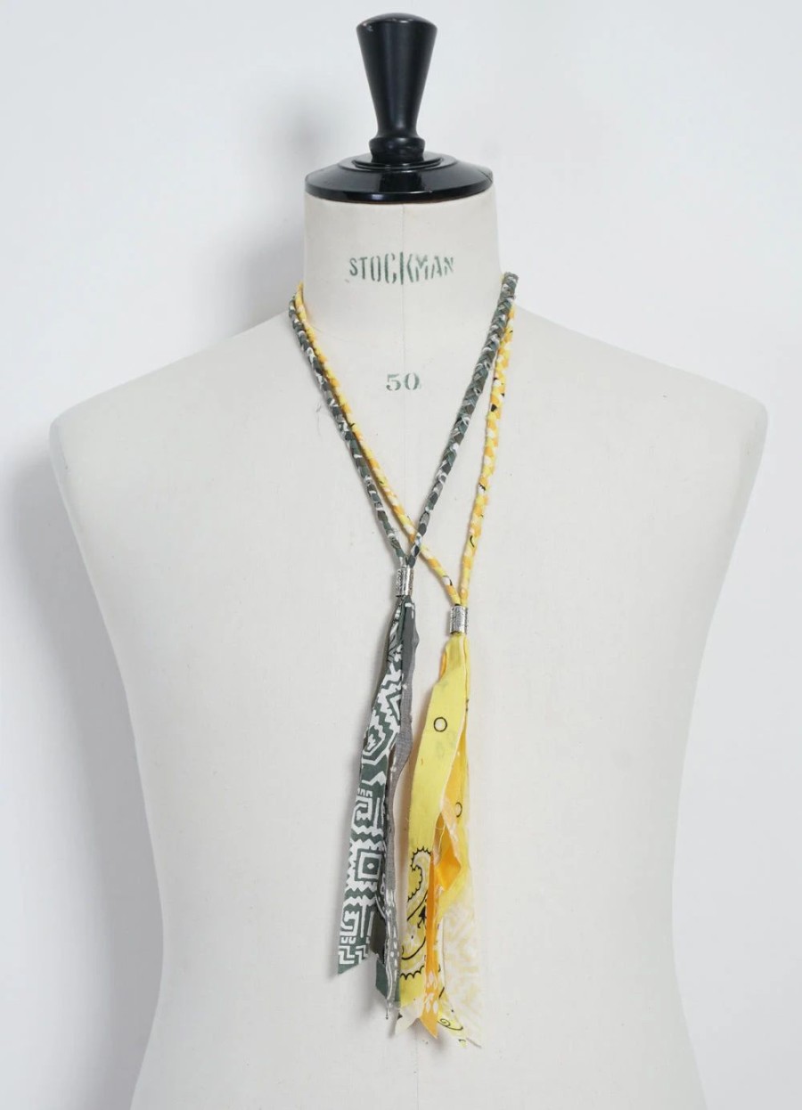 Accessories * | Kapital Bandana Necklace | Gauze Fringe Necklace | Khaki