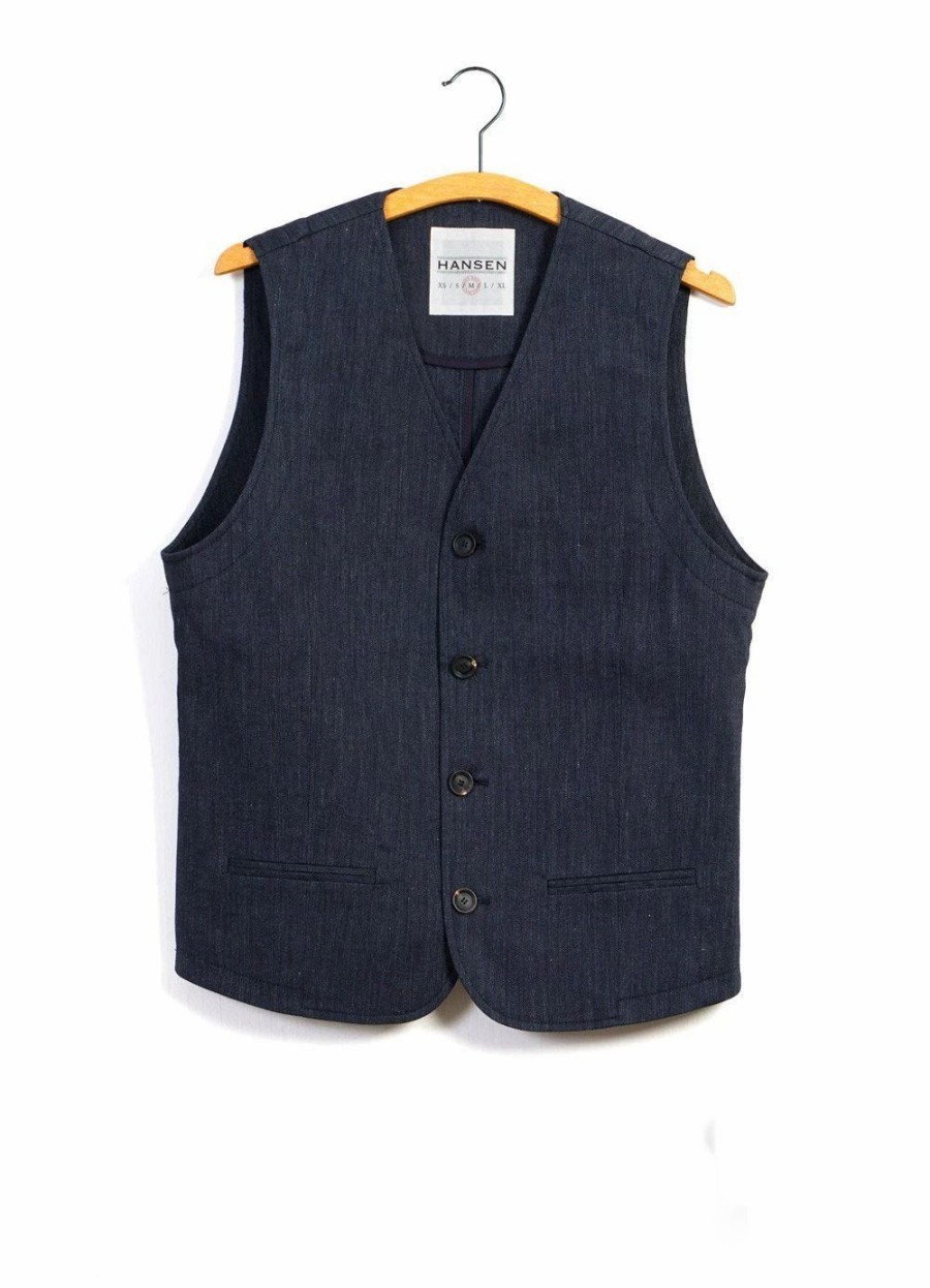 Tops * | Hansen Garments Daniel | Four Button Waistcoat | Navy Melange