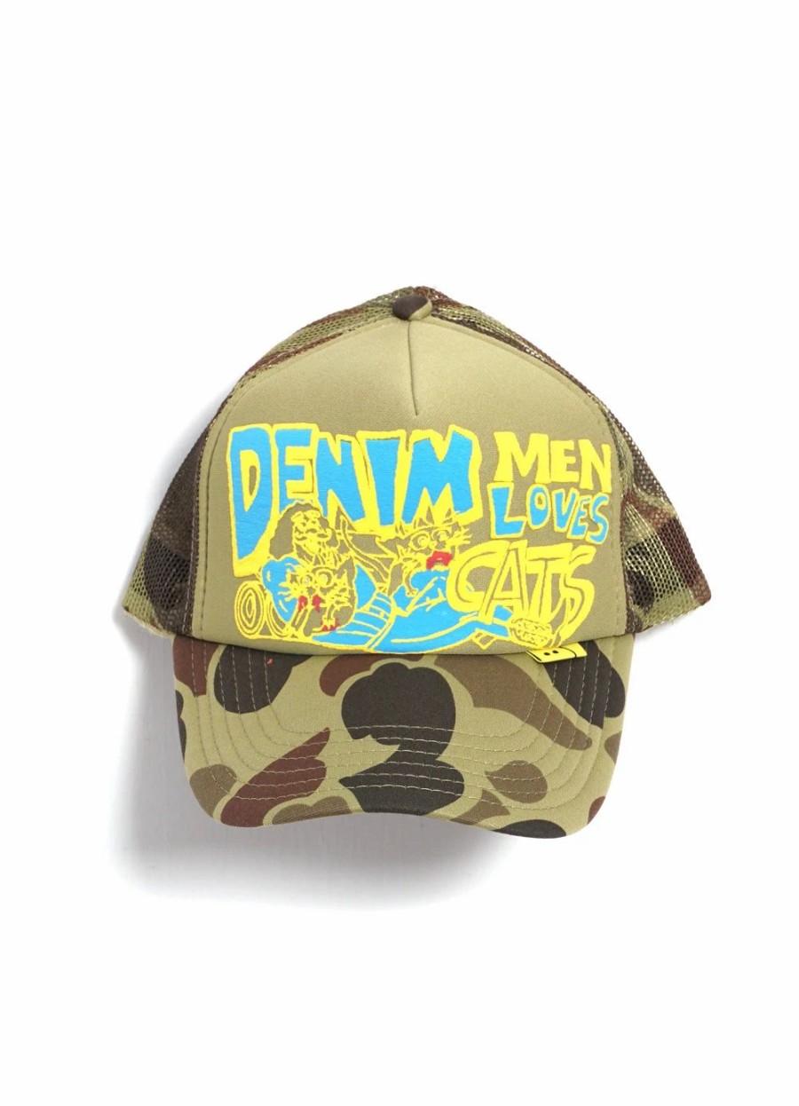 Accessories * | Kapital Denim Men Love Cats | Trucker Cap | Camo/Yellow