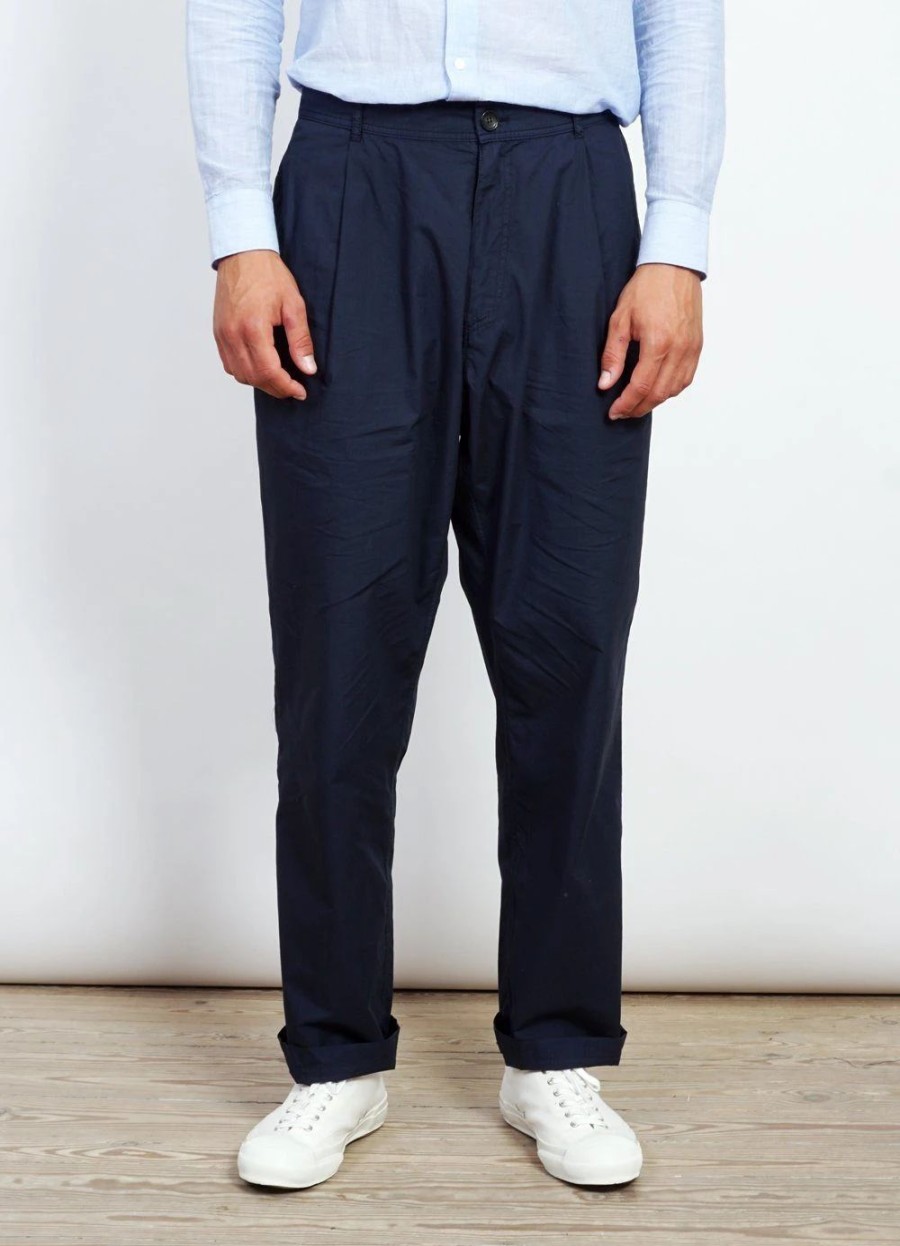 Bottoms * | Hansen Garments Eigil | Light Wide Cut Summer Trousers | Navy