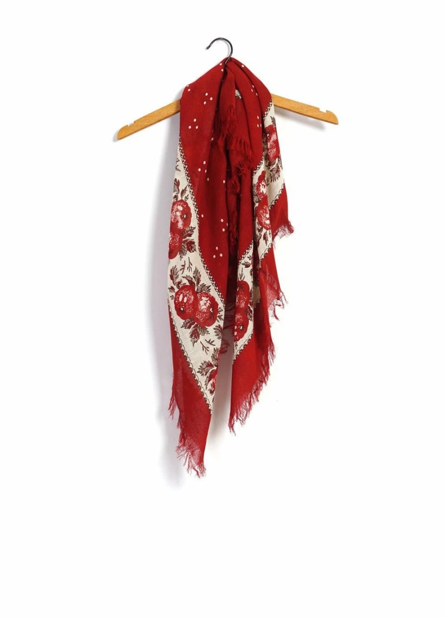 Accessories * | Kapital Persimmon | Large Bandana Fringe Stole | Red