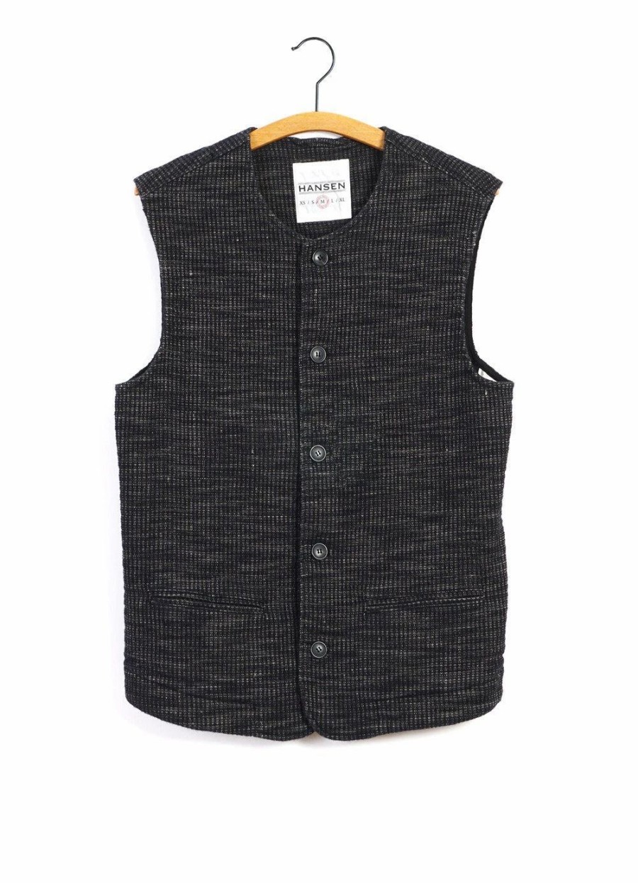 Tops * | Hansen Garments Ben | Crew Neck Waistcoat | Black Hemp