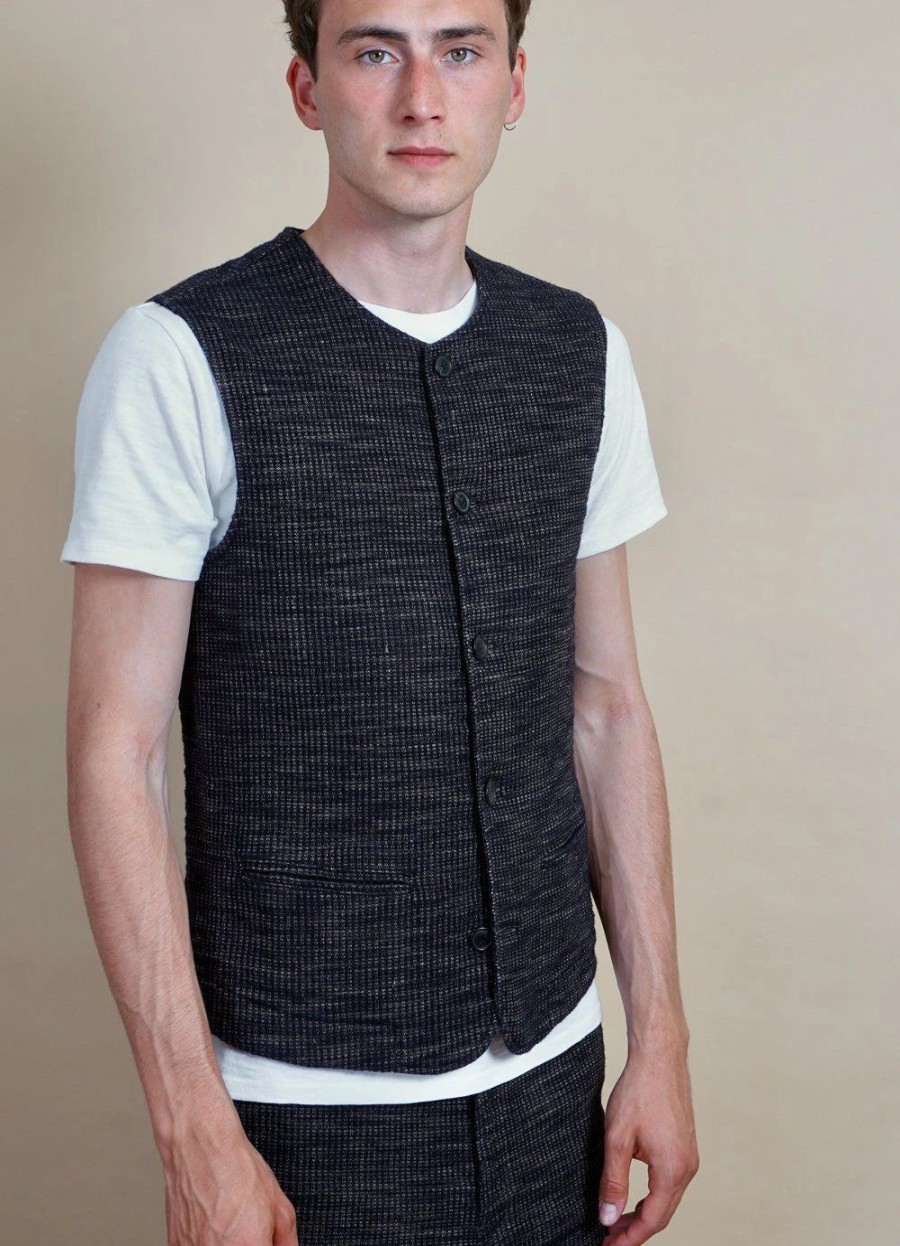 Tops * | Hansen Garments Ben | Crew Neck Waistcoat | Black Hemp