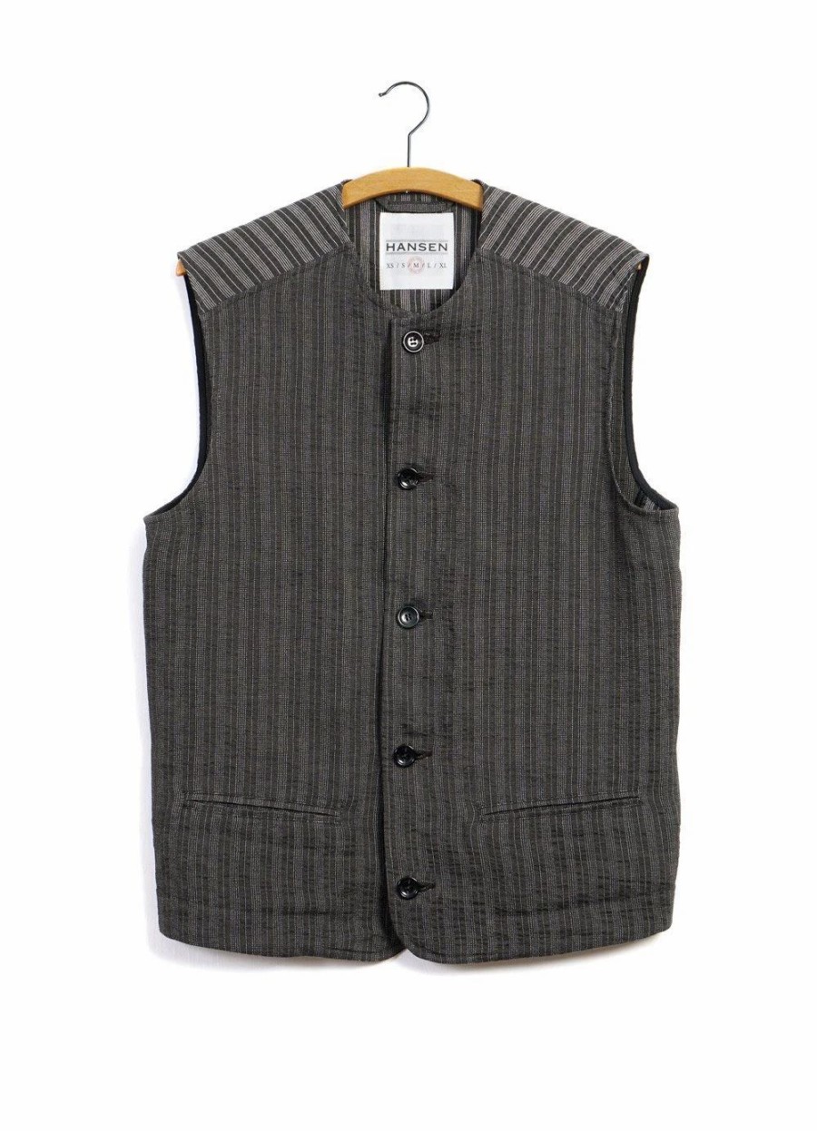 Tops * | Hansen Garments Ben | Crewneck Waistcoat | Taupe Stripes