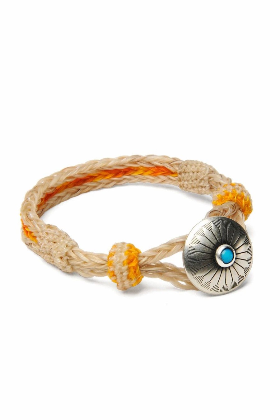 Accessories * | Chamula Turquoise Concho Bracelet | Hand-Woven Horsehair | Orange/Yellow