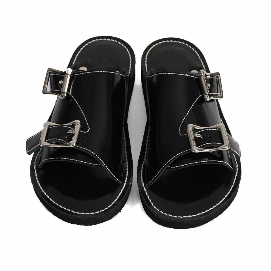 Footwear * | Ferker Calf Leather Sandal | Buckle Sandal | Black