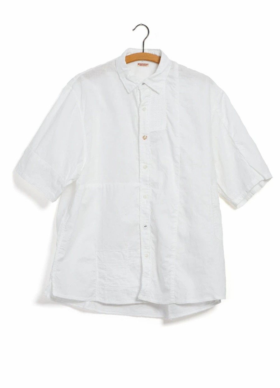 Tops * | Kapital Katmandu | Short Sleeve Patch Shirt | White