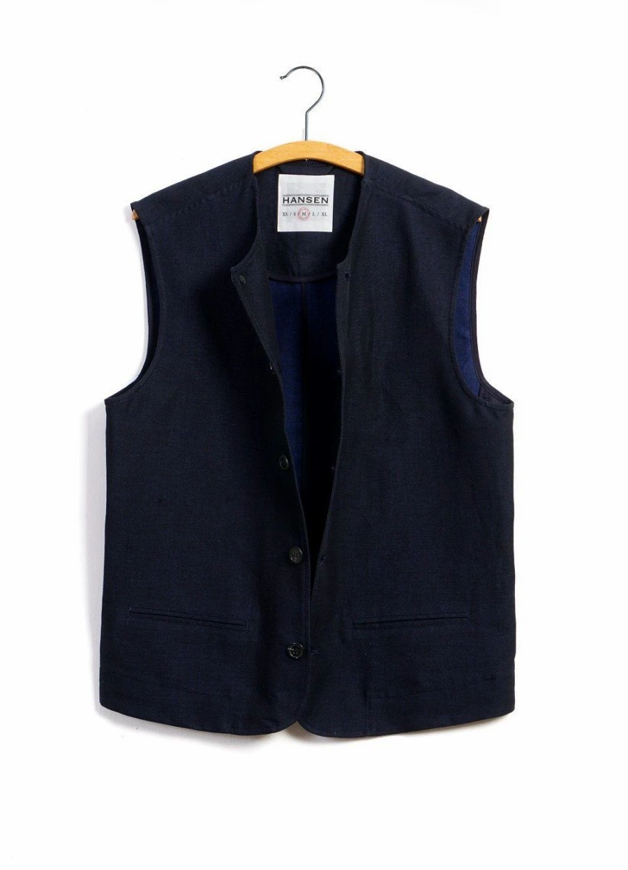 Tops * | Hansen Garments Ben | Crewneck Waistcoat | 3-Tone Blue