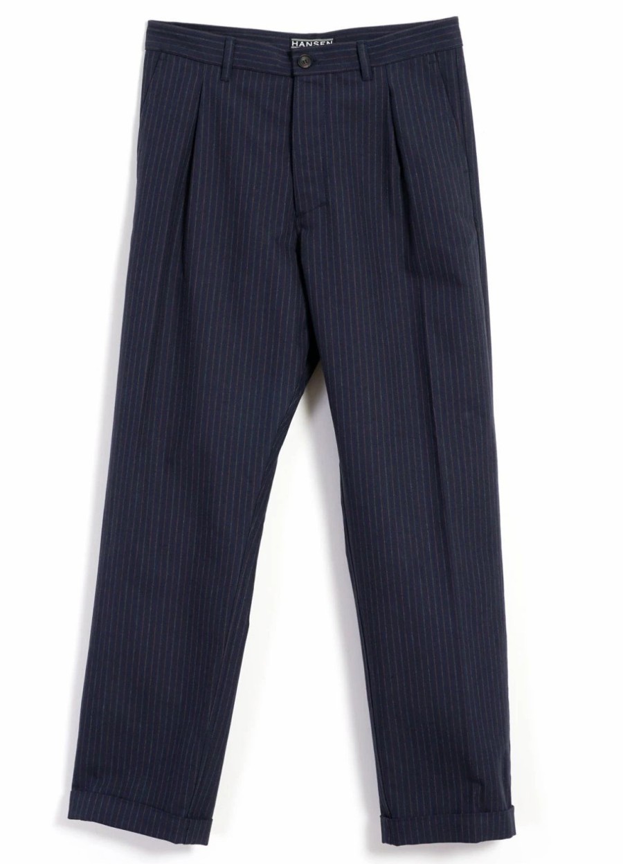 Bottoms * | Hansen Garments Sune | Pleated Wide Cut Trousers | Blue Pin