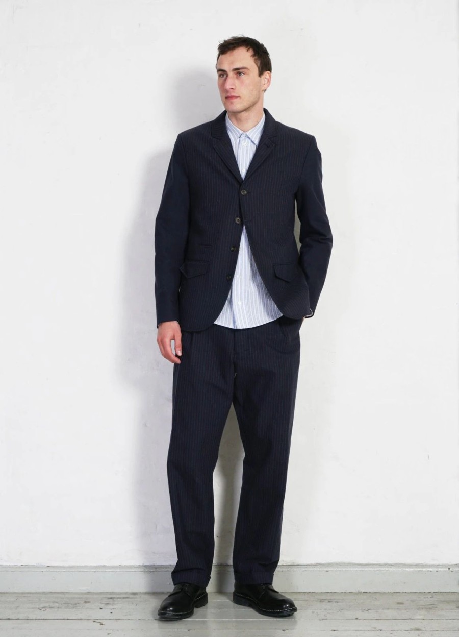 Bottoms * | Hansen Garments Sune | Pleated Wide Cut Trousers | Blue Pin