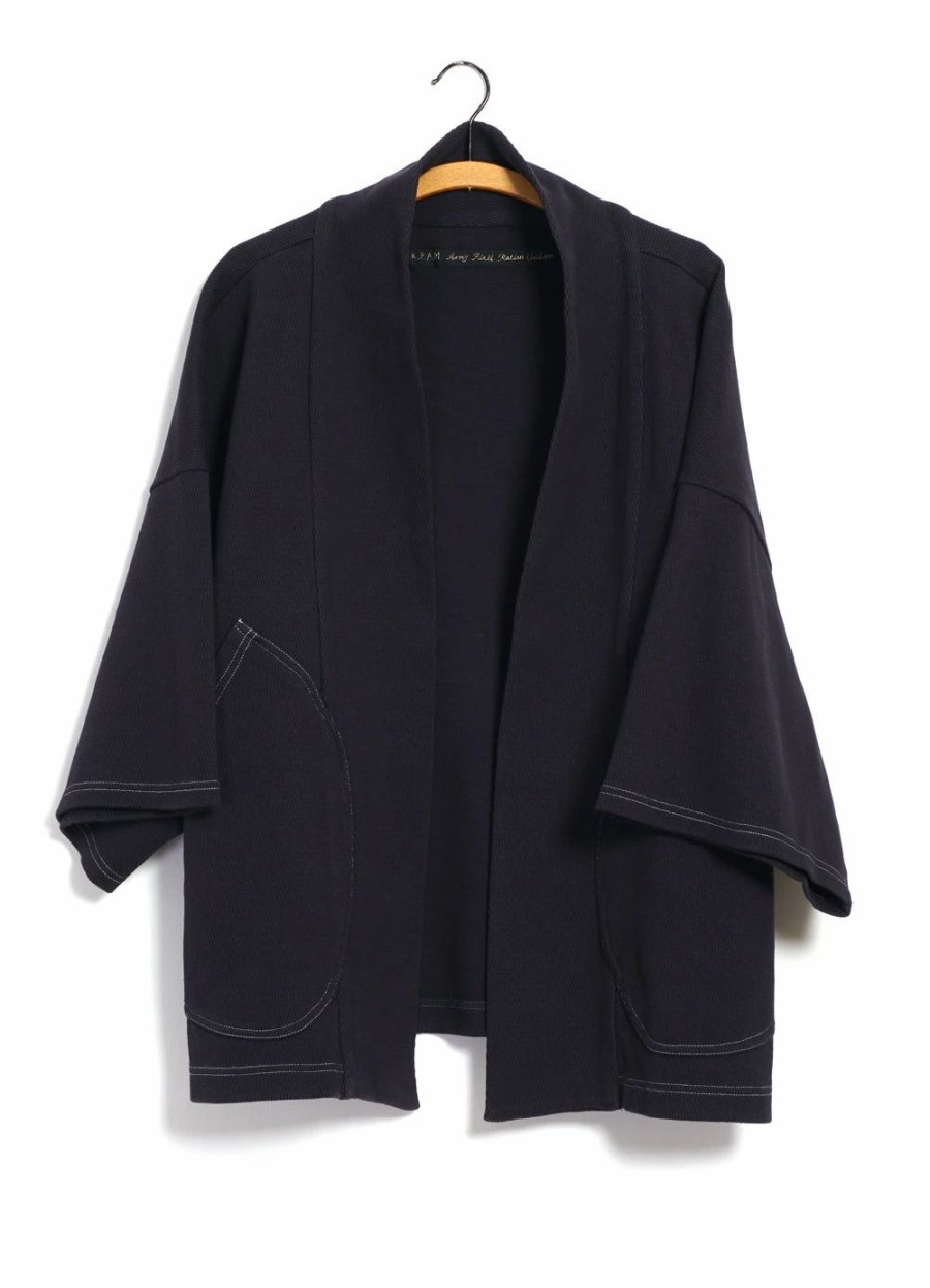 Tops * | Kapital Baja Samu | Heavy Waffle Cardigan | Navy