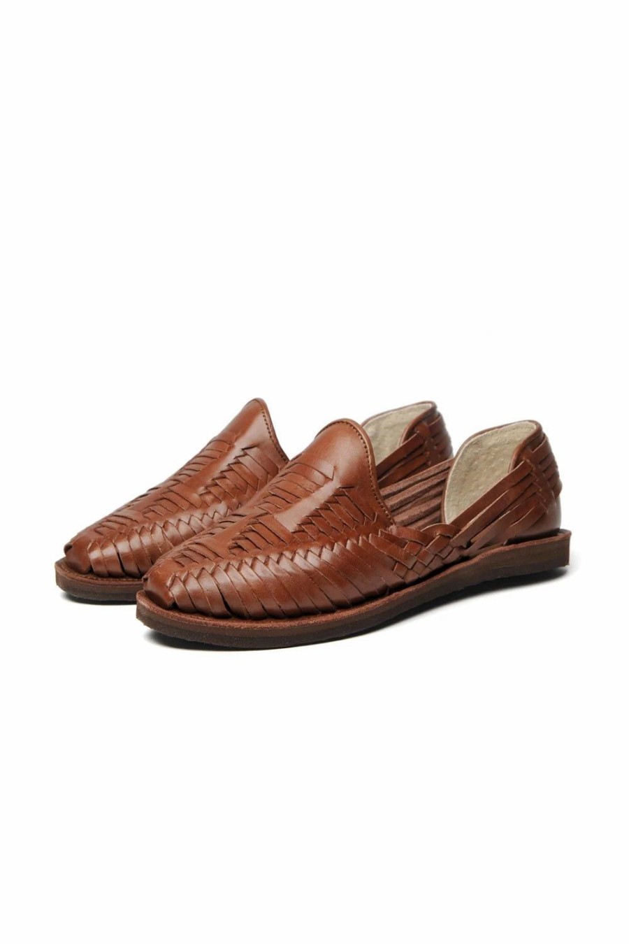 Footwear * | Chamula Cancun Leather Huarache | Slip On Vegetable Tanned Sandals | Brown 2