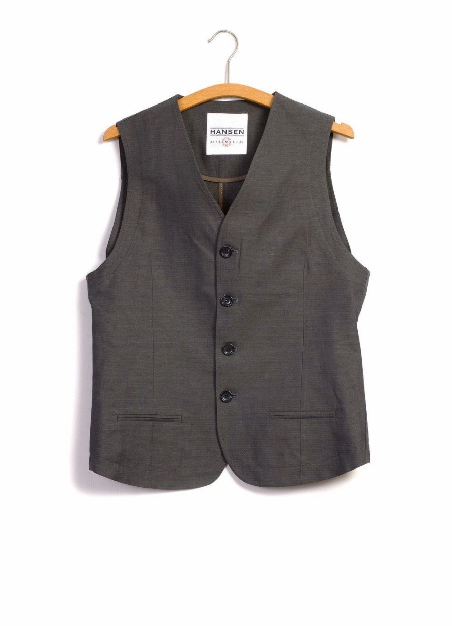 Tops * | Hansen Garments Daniel | Four Button Waistcoat | Khaki