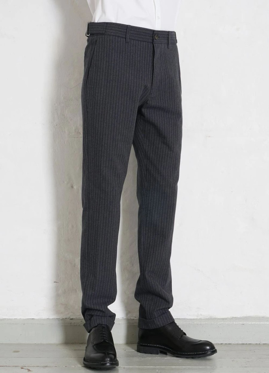 Bottoms * | Hansen Garments Finn | Side Buckle Regular Trousers | Grey Pin