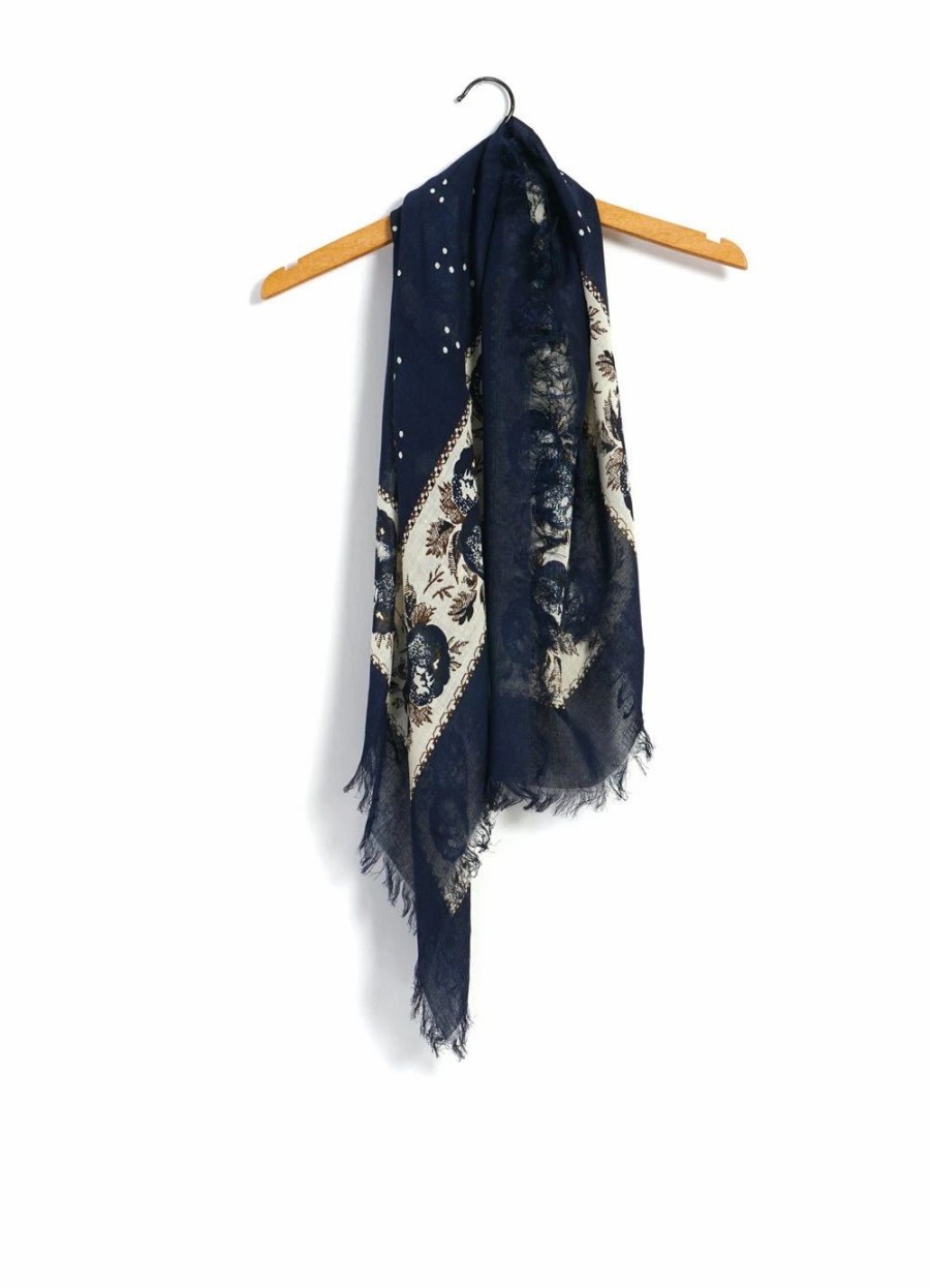 Accessories * | Kapital Persimmon | Large Bandana Fringe Stole | Navy