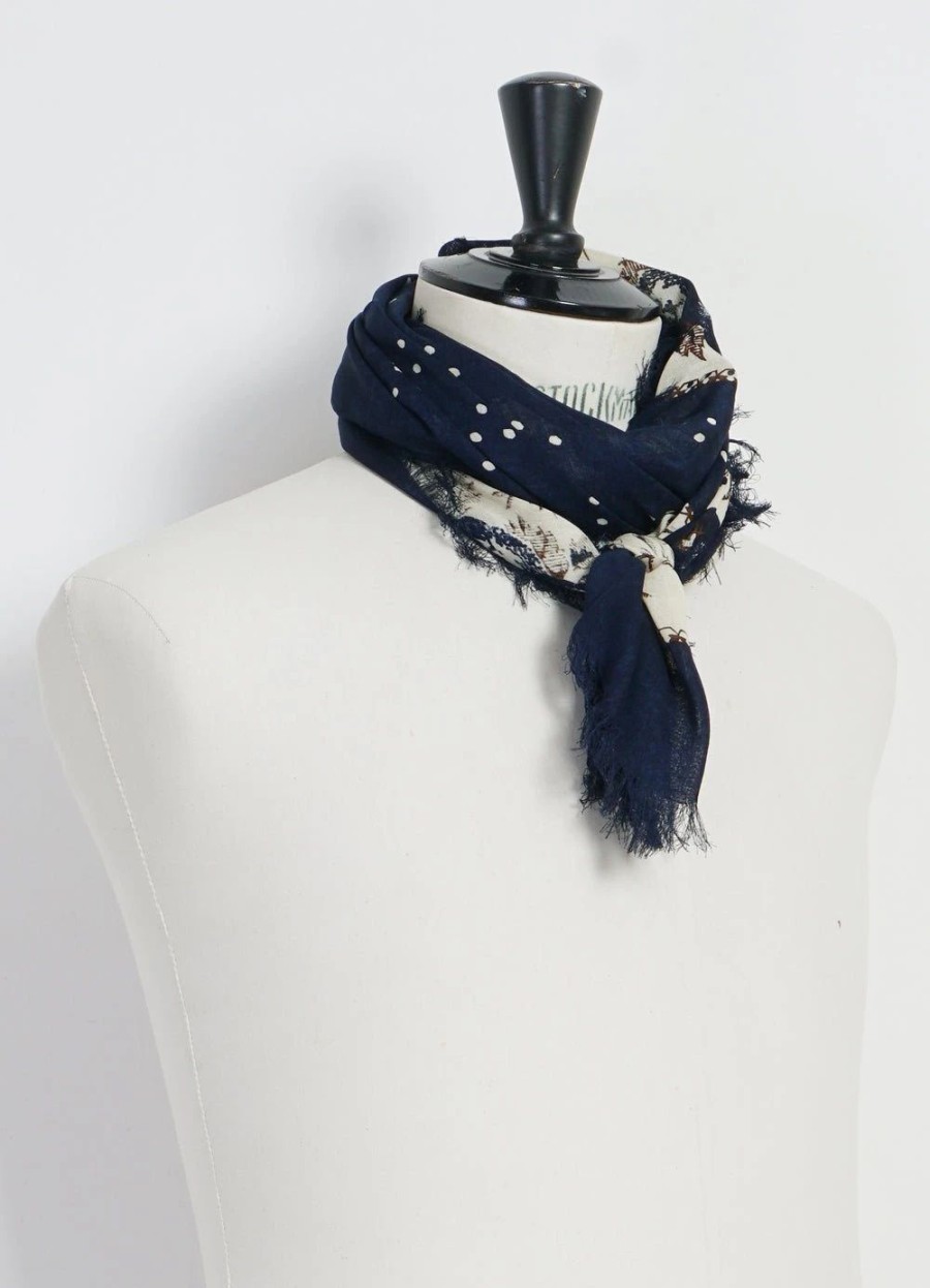 Accessories * | Kapital Persimmon | Large Bandana Fringe Stole | Navy