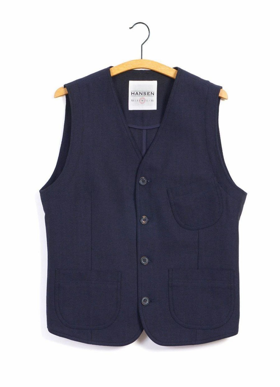 Tops * | Hansen Garments Harald | Casual Waistcoat | Indigo