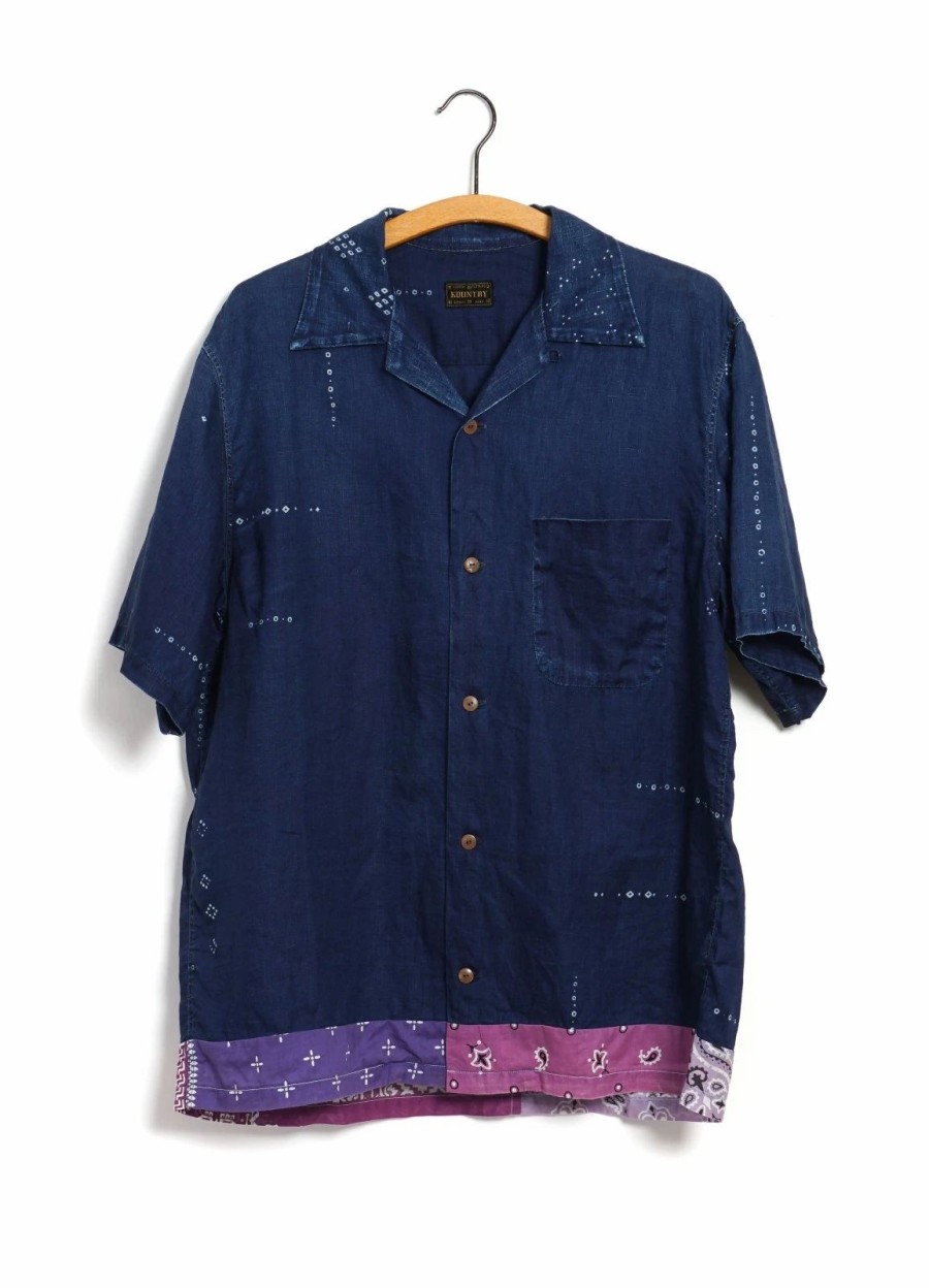 Tops * | Kapital Aloha Shirt Remake | French Cloth Linen Bandana | Indigo