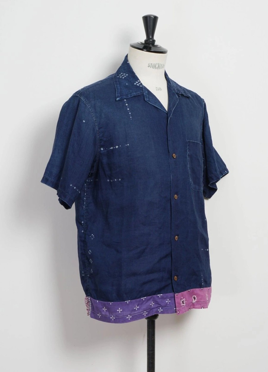 Tops * | Kapital Aloha Shirt Remake | French Cloth Linen Bandana | Indigo