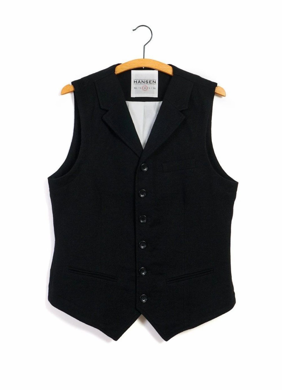 Tops * | Hansen Garments William | Lapel Waistcoat | Black