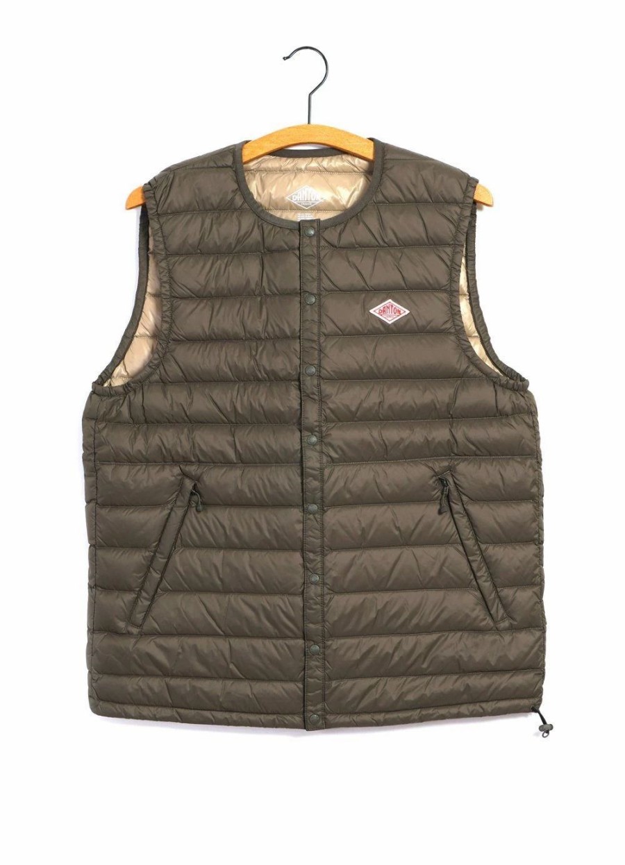 Tops * | Danton Nylon Taffeta | Padded Vest | Olive