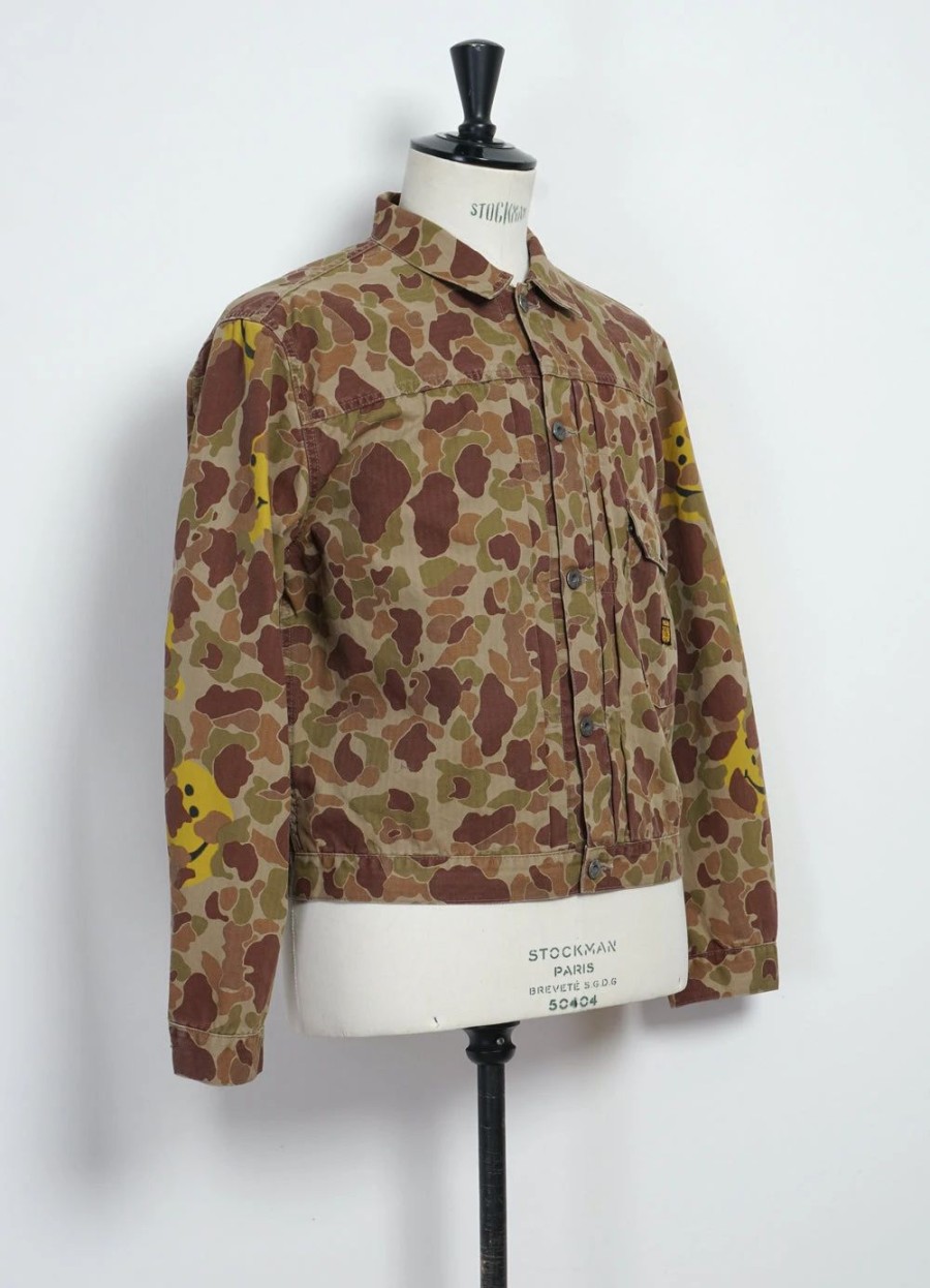 Tops * | Kapital Happy Peek-A-Boo | Herringbone Camo Jacket | Beige/Khaki