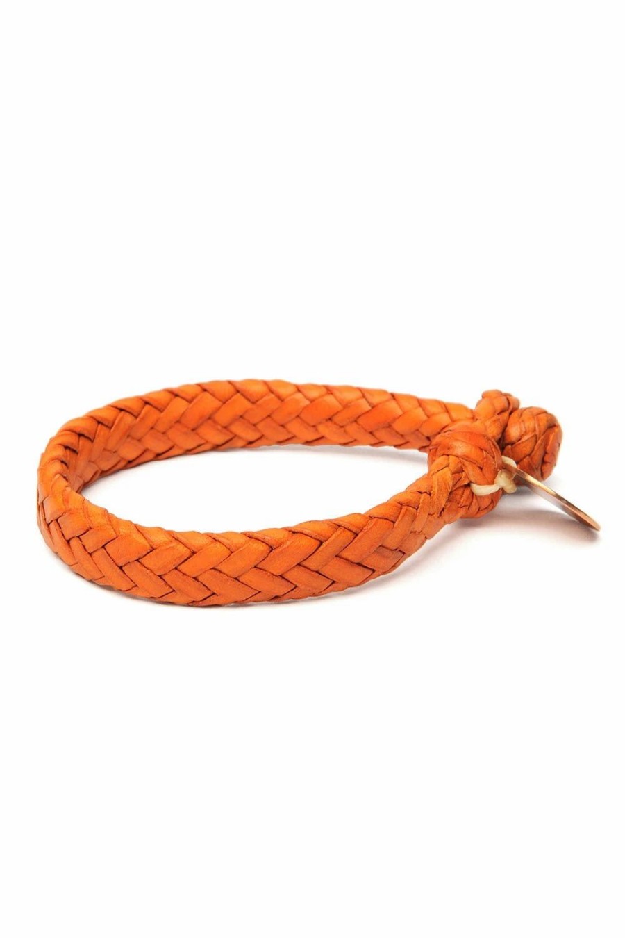 Accessories * | Chamula Leather Bracelet | Wide Flat Weave | Orange 1